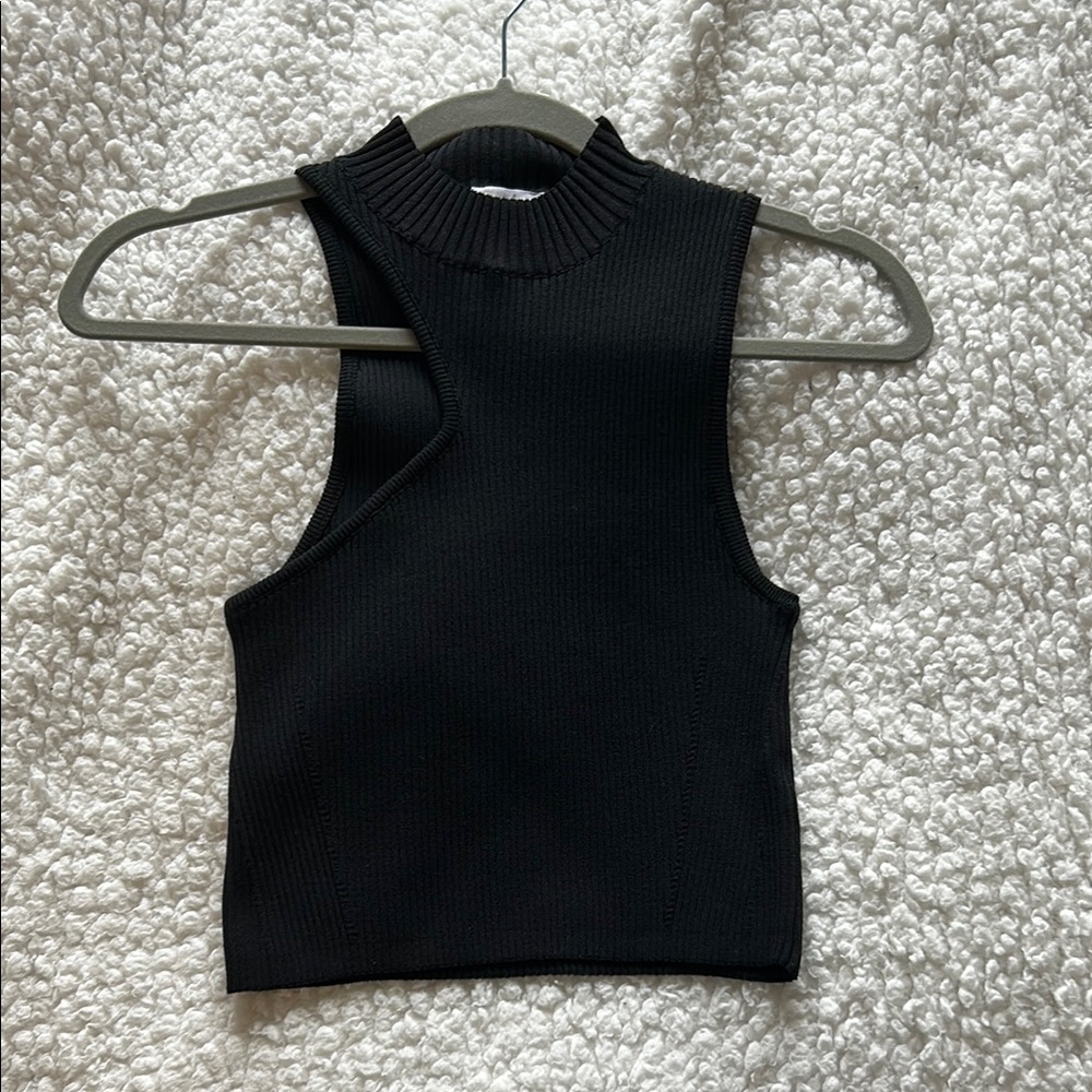 Cut-out Black Sleeveless Ribbed Top
